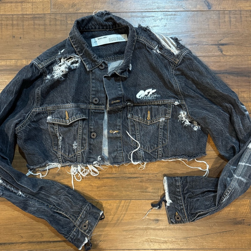 Off White Distressed Denim Jacket